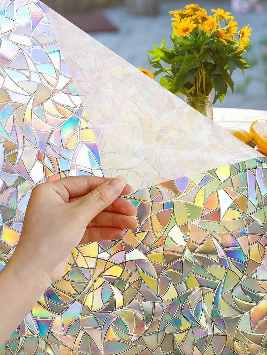 1 Roll Window Privacy Film, Stained Glass Window Film, Rainbow Decorative Window Cling, Sun Blocking Static Cling Window Stickers, Room Home Decor Window Cover, Non-Adhesive Window Tint For Office Warehouse And Living Room Bedroom Kitchen Bathroom Sliding Glass Door, Christmas And Other Holiday Decorations