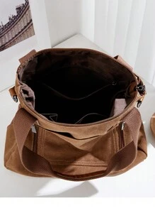 Vintage Large Capacity Canvas Tote Bag, Solid Color Multi-Compartment Zipper Handbag Shoulder Crossbody Bag Gym Bag Hobo Bag, Detachable Adjustable Strap, Suitable For Work, Holiday Shopping, Travel, Daily Use - Brown - View 6