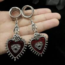 2 件装耳塞 隧道塞 不锈钢扩张器 心形眼睛 吊坠拉伸器 防过敏穿孔 女士身体首饰 情人节、妈妈、母亲、母亲节、礼物 - 銀色 - 查看 15