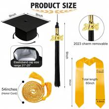Matte Graduation Gown Cap Tassel Set 2024 With Charms Honor Cord Graduation Stoles For Accademic Dress Bachelor's Gown - 黑色 - 查看 3