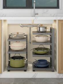 1pc Multifunctional Kitchen Storage Rack, Pot Rack, Sink Shelf - White - View 2