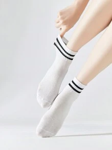 5pairs Fashionable Simple Double-Bar Women Short Socks