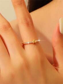1 chiếc nhẫn hở 26 chữ cái Zirconia thời trang, thanh lịch, sang trọng, trang sức nhẫn chữ cái đầu, thích hợp làm quà tặng cho thanh thiếu niên, học sinh, bạn bè và gia đình, nhẫn phong cách phổ biến của Châu Âu và Châu Mỹ - Vàng - Xem 2
