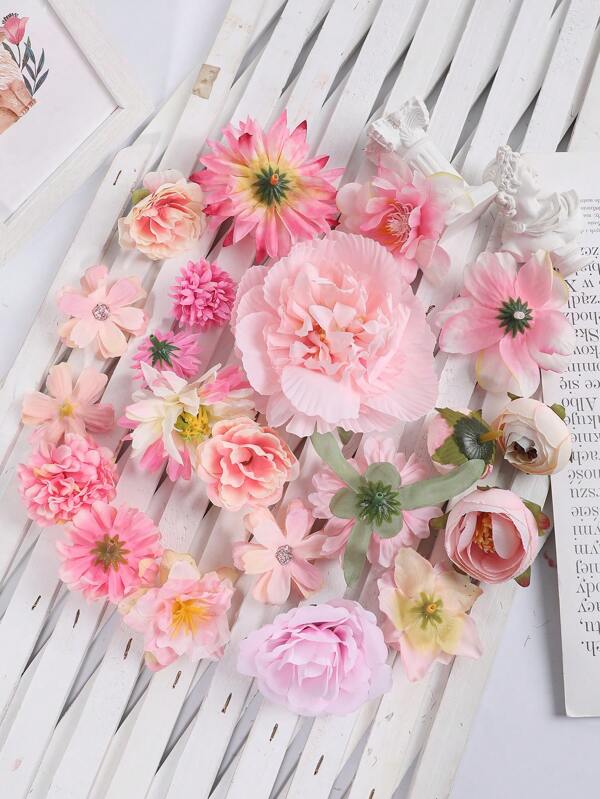21/42pcs Pink Floral Material Pack, Suitable For Decoration