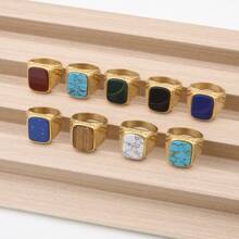 1 件复古方形 18k 金玛瑙戒指，情人节和母亲节情侣礼物 - 藏青色 - 查看 2