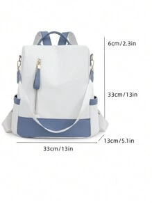 多功能、防水背包，大容量，新鮮設計，學校背包，學生用包，攜帶方便，可放電腦，新增大容量收納空間，適用於女孩、女性、大學生、中學生、國小生、辦公室、戶外、旅行、郊遊等場所 - 藍白色 - 查看 6