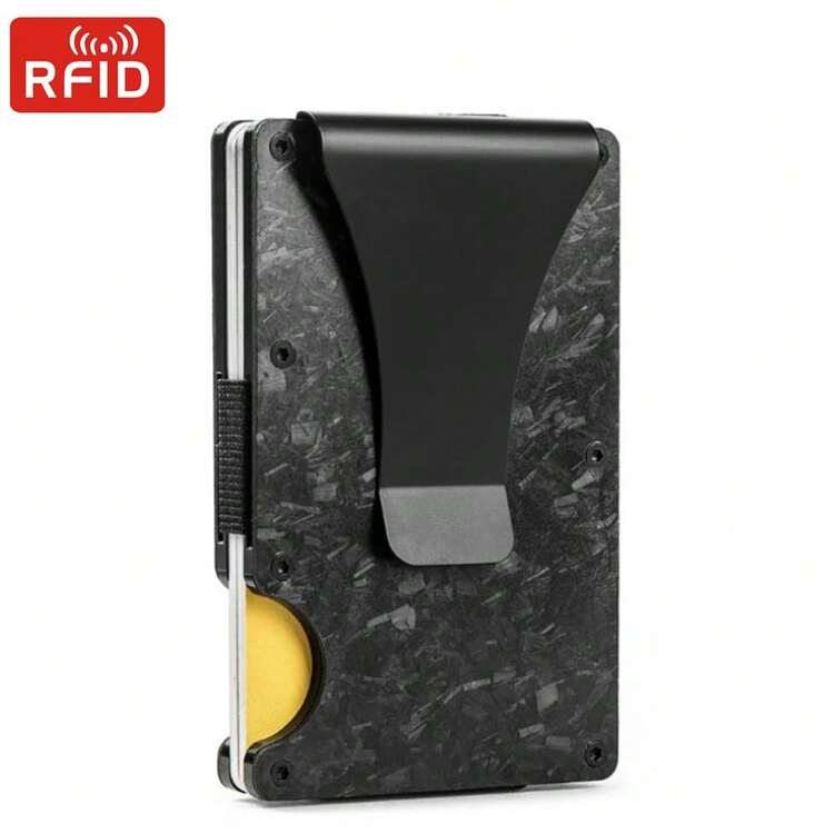 1 Pieza Titular De Tarjeta De Crédito De Aleación De Aluminio Minimalista Delgado Para Hombre, Cartera De Hombre Para Mujer Con Bloqueo Rfid, Bolso Negro De Tarjeta De Crédito Para Hombre, Regalo De Negocios, Regalos Para Novio / Padre / Esposo, Billetera Metálica Para Tarjeta De Crédito, Tarjetero Con Clip De Dinero Y 1 Ventana Clara Para Id (negro) - Negro - Ver 1