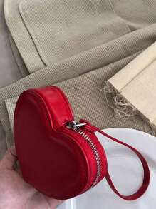 可爱的心形红色钱包卡哇伊零钱包带腕带情人节时尚心形钱包与情人节连衣裙完美搭配 - 紅色 - 查看 5