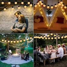 A String Of LED Bulb Lights, G50 Bulb Lights, White Plastic Ball Bulb Lights, Suitable For Outdoor Camping, Picnic, Tent Decoration, Ambience Lighting, Wedding Decoration, 5-Meter-Long Light String With 20 Lights Heads, Using 3 AA Battery Box And USB Dual-Use Style (Excluding Battery), And 5-Meter-Long Light String With 20 Lights Heads, Using Solar Power Supply Style (Including Two Accessories); 10-Meter-Long Light String With 40 Lights Heads, Using 3AA Battery Box And USB Dual-Use Style (Excluding Battery), And 10-Meter-Long Light String With 40 Lights Heads, Using Solar Power Supply Style (Including Two Accessories); Ball Bulb Size 5cm.