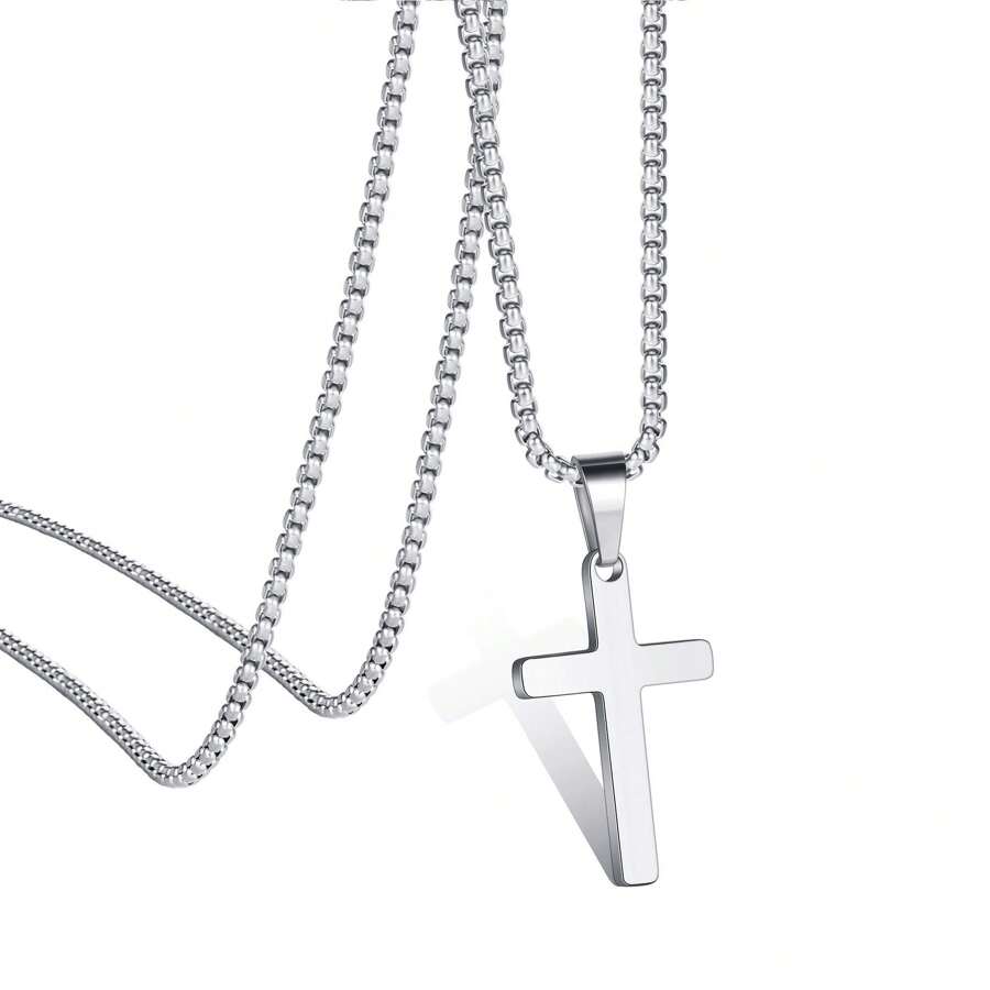 Silver Cross Necklace For Men, Mens Cross Necklace Stainless Steel