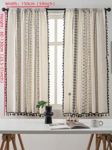 Bubaba 1 件几何图案印花卧室装饰窗帘，米色波西米亚流苏遮光窗帘，适用于家庭卧室客厅餐厅厨房窗户门、咖啡厅、节日装饰、酒店、所有季节 - 彩色 - 查看 5