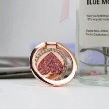 圆形闪亮心形金属环扣手机支架，适用于固定手机壳戒指支架，适用于所有手机，兼容 、Android 手机，生日、家庭、朋友戒指支架、手机握把、手机配件的礼物 - 粉色 - 查看 2