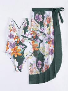 Hàng Mới Về Áo Tắm Một Mảnh Cổ Chữ V Sâu Gợi Cảm Và Váy Sarong Lưới Dài - trắng - Xem 5