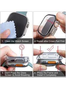 1pc Glass+Case Compatible With Apple Watch Ultra 49mm Strap Smartwatch PC Bumper+Screen Protector Tempered Cover Series Accessories - Black - View 9