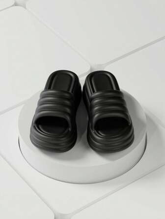 7.0cm Thick Outside Wearing EVA Slippers For Women, Solid Color, Simple Style, Anti-Slip, Height Increasing, Suitable For Office, Home Or Dating In Summer