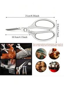 1 Kitchen Scissors, Stainless Steel Multifunctional Food Scissors, Super Sharp Practical Tool For Meat, Fish, Chicken, Pizza, Salad, Barbecue, Bottle Opener Scissors, Holiday Kitchen Scissors