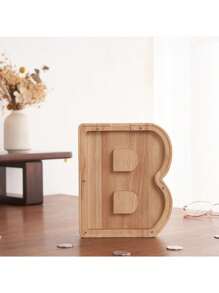 1pc Transparent English Alphabet Money Box Savings Jar, 26pcs/Set Wooden English Alphabet Money Bank Decorative Item - Blue - View 4