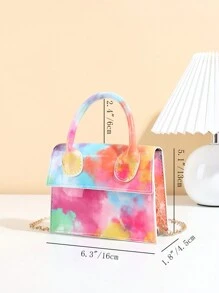Fashionable Mini Allover Print Handbag Chain & Simple Flap Crossbody Bag - Multicolor - View 2