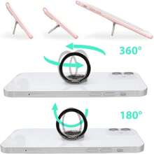 圆形闪亮心形金属环扣手机支架，适用于固定手机壳戒指支架，适用于所有手机，兼容 、Android 手机，生日、家庭、朋友戒指支架、手机握把、手机配件的礼物 - 粉色 - 查看 3