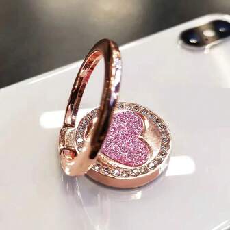 Circular Glittering Heart Metal Ring Buckle Phone Holder, Suitable For Attaching Phone Case Ring Holder Universal For All Mobile Phone Compatible With IPhone, Android Phone, Gift For Birthday, Family, Friends Finger Ring Holder, Phone Grip, Phone Accessories