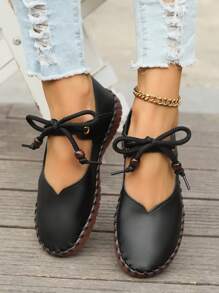 Giày thường ngày bằng da mềm, thoải mái, đa năng cho nữ, chống trượt, mùa xuân/thu - màu đen - Xem 3