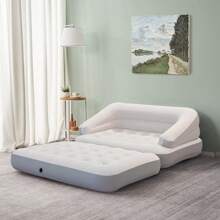 Inflatable Couch Flocked Blow Up Couch Mattress,Outdoor Air Sofa Bed For Camping, Full Size - Màu be - Xem 2