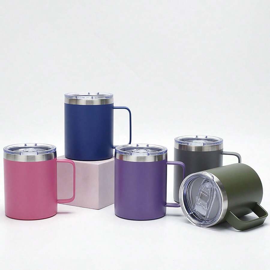 Taza De Acero Inoxidable, Taza Aislada Con Asa - Blanco - Ver 1