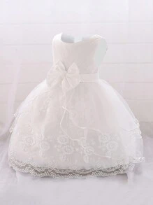 Fustă bufantă din tul și satin, culoare uni, cu fundă, rochie elegantă potrivită pentru petrecerea de ziua de naștere, fără bentiță