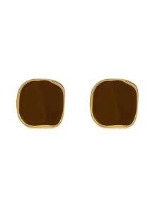 A Pair Of Square Brown Gold Rimmed Earrings With OL Commuting Style Suitable For Women To Wear At Banquets, Workplaces, And Daily Activities - A Pair Of Brown Square Gold-edged Earrings - View 7