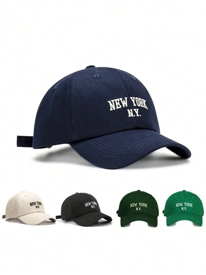 1 chiếc mũ lưỡi trai nữ kiểu bóng chày, thêu logo New York, chống nắng, có khóa cài, thích hợp cho thể thao và giải trí, đường phố, mùa hè, bãi biển.