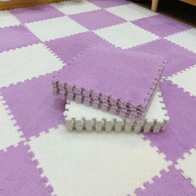 12pcs Mixed Color Splice Long Plush Carpet Mats, Non-Slip, Anti-Impact, Washable, Used As Stylish Rectangle Home Decorations In Living Room, Bedroom