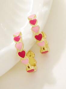1pair Fashion Heart Shaped Clip-On Earrings, Suitable For Women/Girls Daily, Party, Wedding, Holiday Gift