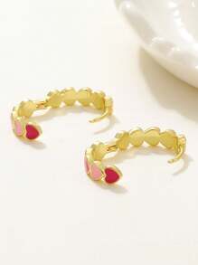 1pair Fashion Heart Shaped Clip-On Earrings, Suitable For Women/Girls Daily, Party, Wedding, Holiday Gift