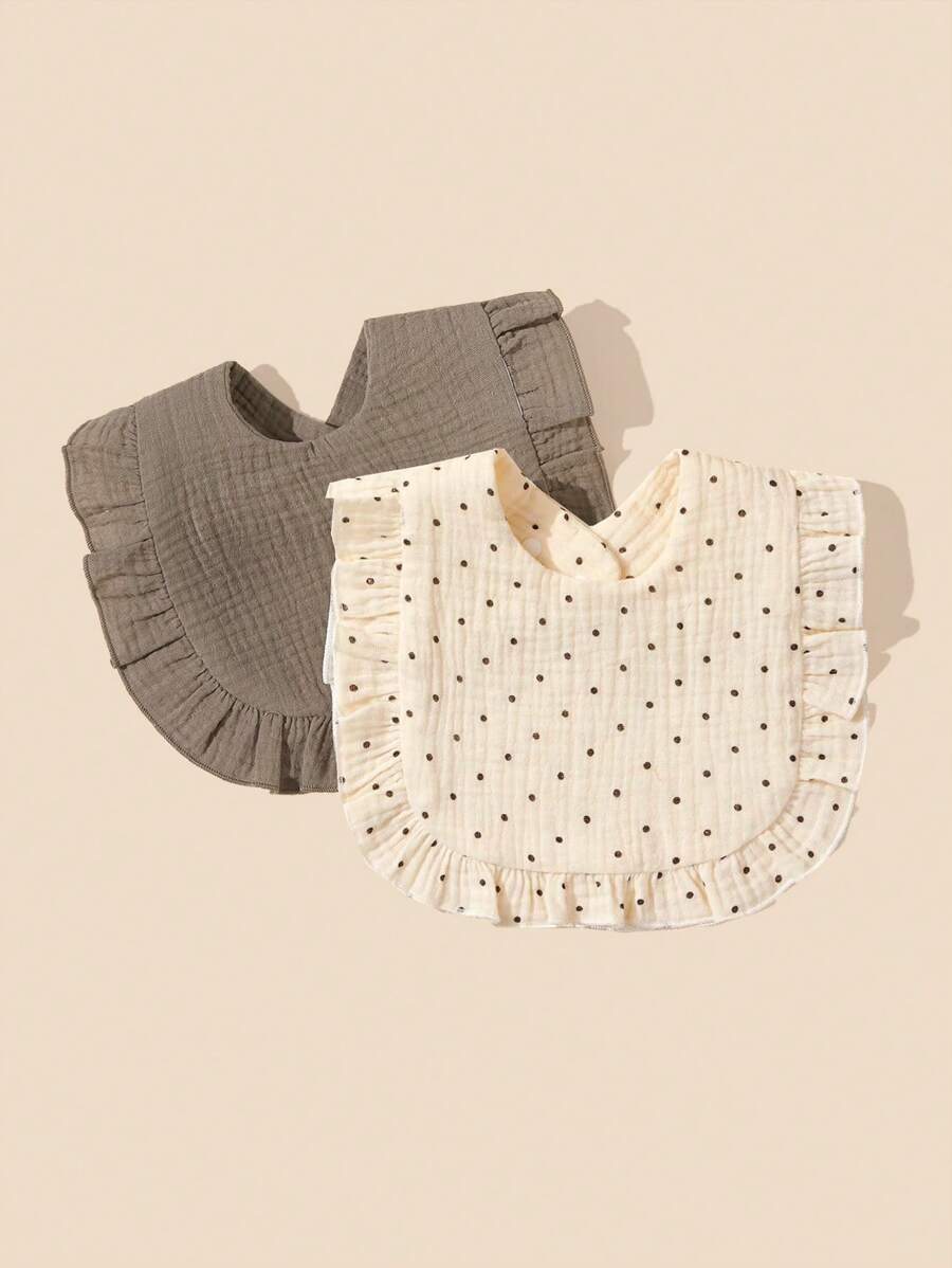 2pcs/Set Baby Bibs With Ruffled Edge, Soft & Breathable - Multicolor - View 1