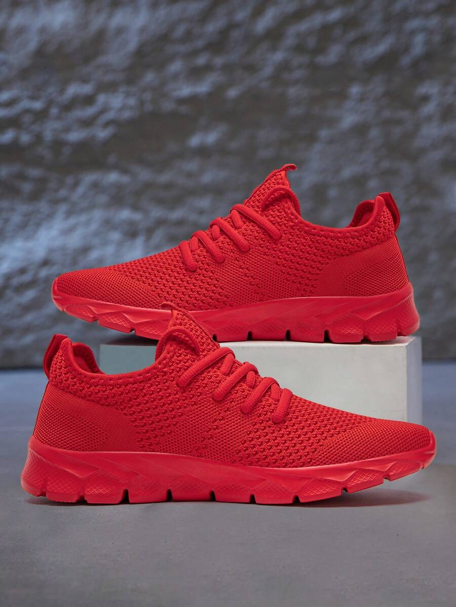 Men's Comfortable Footwear Trainers Mesh Breathable Sneakers Outdoor Walking Shoes Fashion Casual Shoes Non Slip Flat Sports Shoes Red