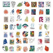 50 pièces Autocollants style Matisse Vinyle Autocollants pour Scrapbooking, Journal, Ordinateur Portable, Pare-chocs, Skateboard, Bouteilles d'eau, Ordinateur, Téléphone, Dessin Animé, Casque de chantier, Voiture Fournitures scolaires, Rentrée scolaire