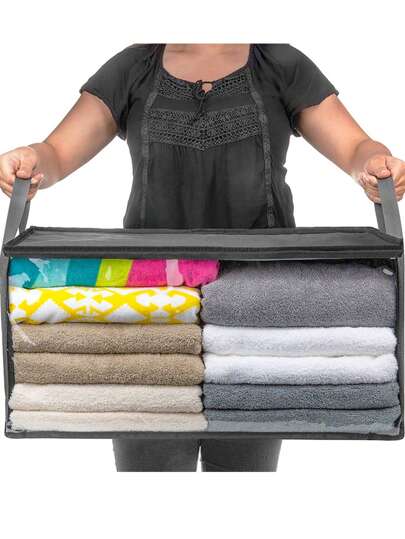 1 Stück Vlies Kleidung Decke Aufbewahrungstasche mit transparentem PVC Vorderteil, faltbare Aufbewahrungstasche, Kleiderschrank Organizer, staubdicht und feuchtigkeitsbeständig