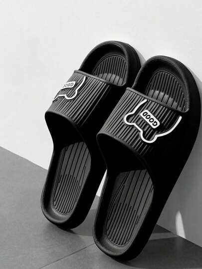 Sandalias planas de EVA de unicolor simple para hombres de primavera a verano, con abertura para los dedos, de secado rápido y con diseño de dibujos animados para el baño