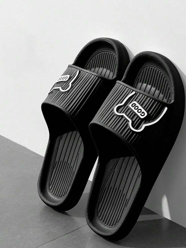 Men's Simple Solid Color Eva Slippers Flat Cartoon Quick-Drying Bath Slippers With Toe Opening