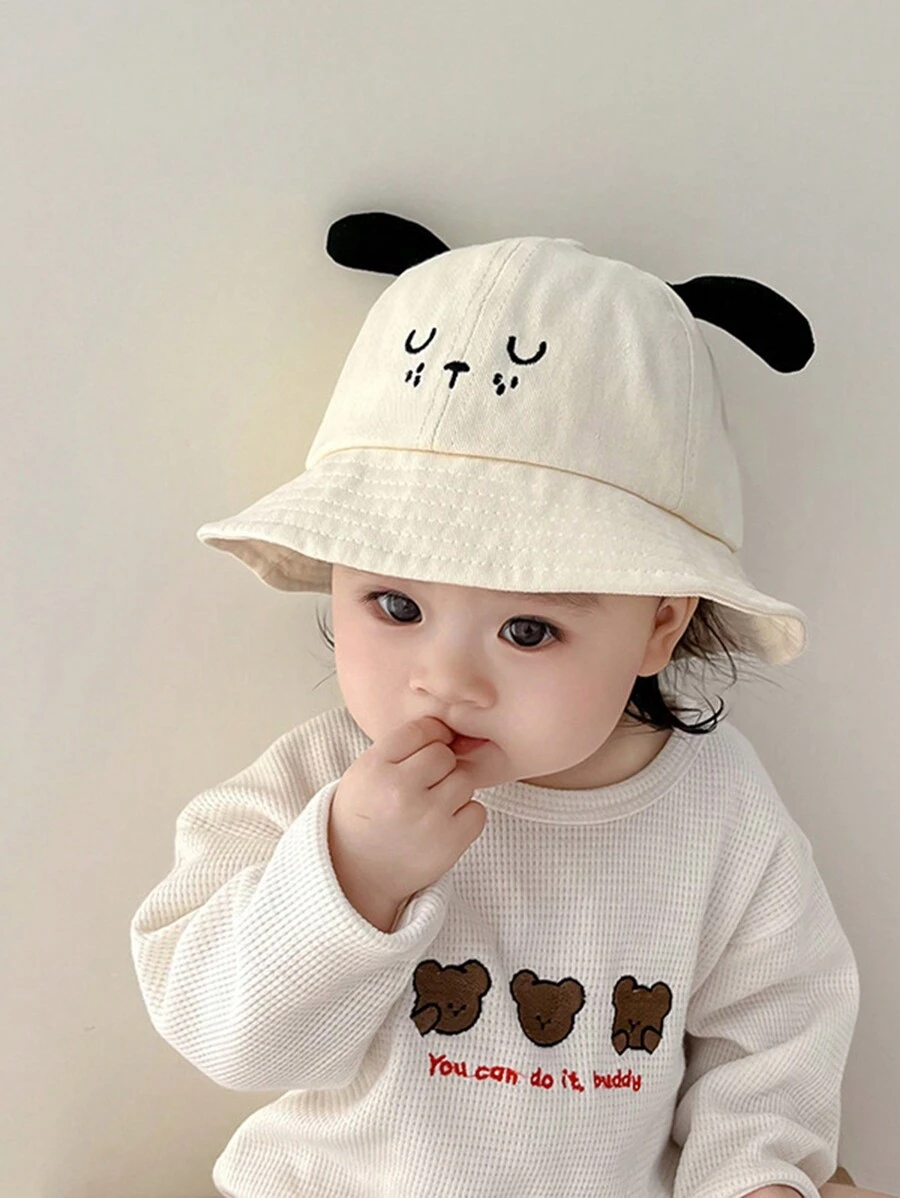 1pc Children's Bear Mesh Breathable Sun Hat, Cute & Versatile Style, Suitable For Spring & Summer - White - View 1