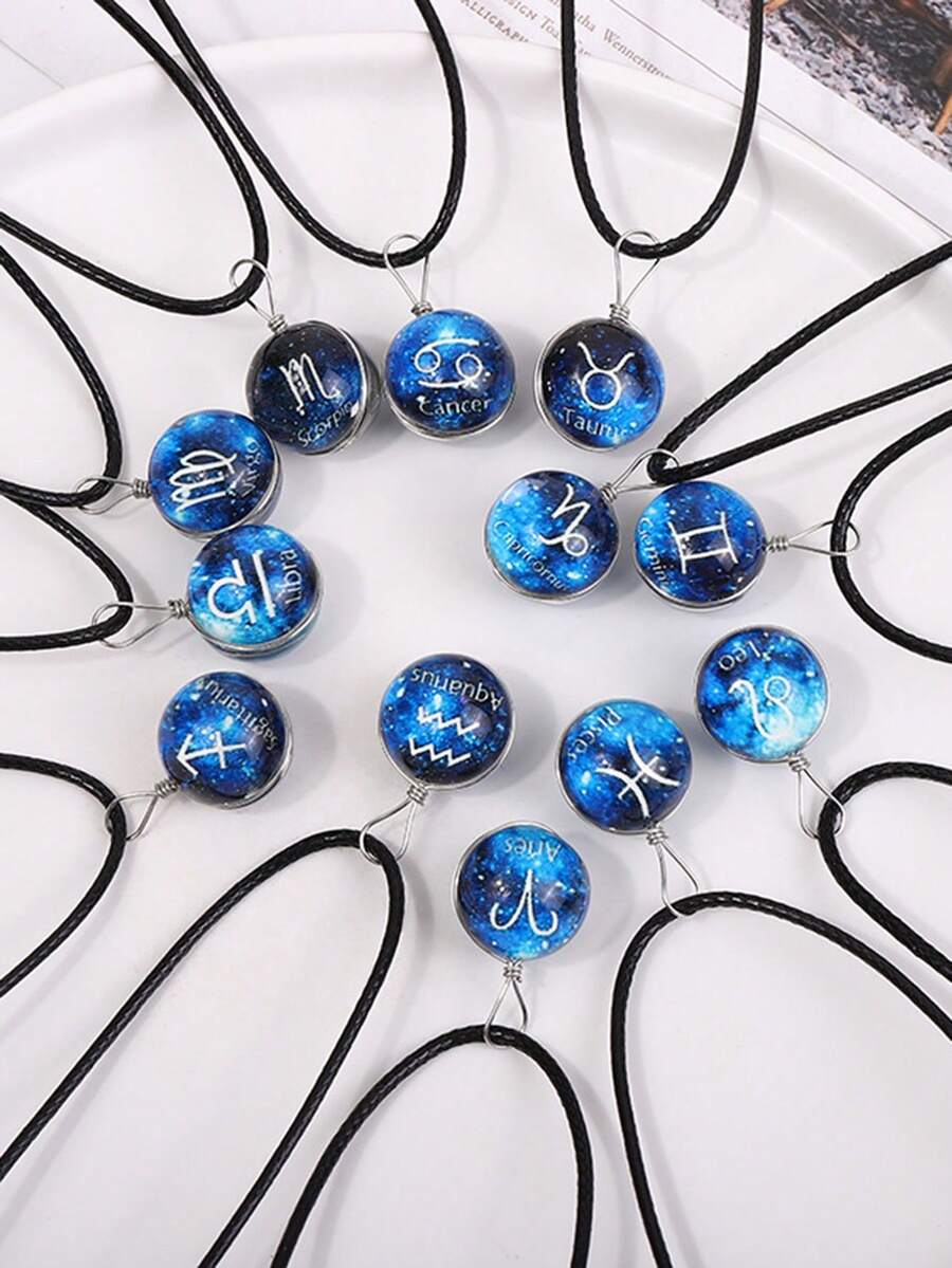 1 件玻璃材质星空发光星座形吊坠项链，适合锁骨，森系风格，Ins 珠宝 - 寶藍色 - 查看 1