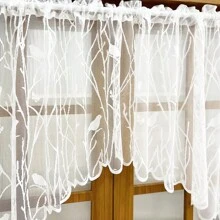 1 Panneau De Valence De Rideau Court En Dentelle De Broderie D'oiseau Blanc De Pays Pour La Cuisine, La Salle À Manger, La Petite Fenêtre, Moitié De Rideau, Haut De Poche De Tige