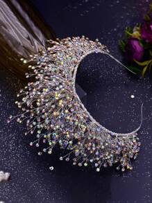 1pc Luxury Handmade Rhinestone Bridal Crown, Rhenish Stone Queen Tiara, Wedding Hair Accessory, Autumn Bride Headpiece Valentine's Day Accessories - Colorful - View 5