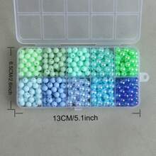 10個格子約600個6mm孔徑珠子套裝,綠色調diy珠寶配件套裝,適用於手鍊、項鍊、手機鍊、包裝飾、鏈織材料套件 - 熒光色 - 查看 4