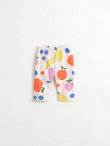 MARC&JANIE Quần legging co giãn và thoáng khí in họa tiết trái cây giản dị và dễ thương cho cô gái trẻ mặc bên ngoài vào mùa hè - Màu be - Xem 2