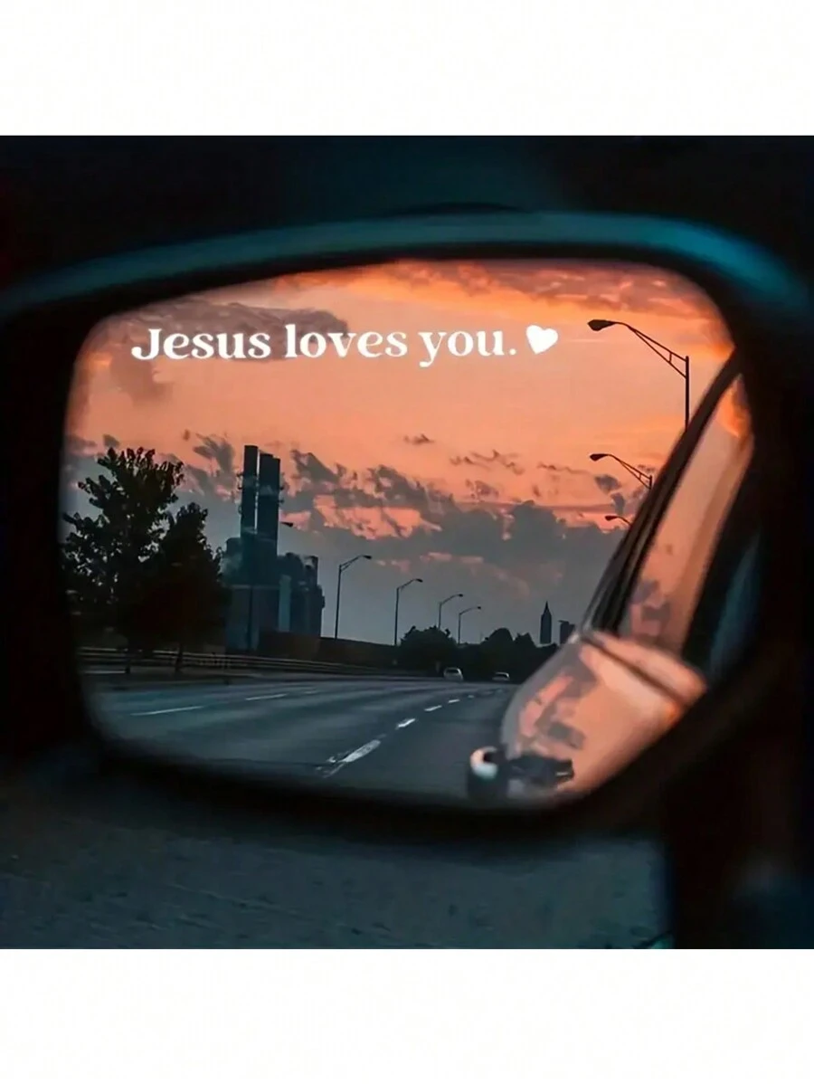 2pcs "Jesus Loves You " Car Stickers, Driving Stickers,Car Rearview Mirror Stickers - White - View 1