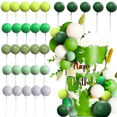 LaVenty 30件薰衣草绿蛋糕装饰，橄榄绿棕榈叶蛋糕插牌，生日、新娘、婚礼派对用品