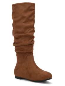 Comfyshoes Women's Molly Flat Slouchy Boots, Slip-On Mid-Calf Knee High Boots - màu nâu - Xem 5