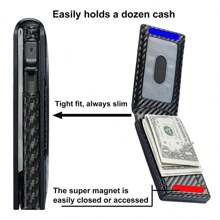 男士超薄简约智能钱包 RFID 屏蔽弹出式钱包 信用卡夹 双折碳纤维钱包 男士钱包 钱包 钱包 小钱包 男士钱包 真皮 - 黑色 - 查看 2
