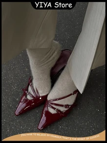 YIYA Women's Cherry Red Kitten Heels For Fall Slingback Closed Pointed Toe Stiletto High Heels Backless Slip-On Heeled Spring&Summer Pumps Dress Shoes - Màu Đỏ Sâu - Xem 1